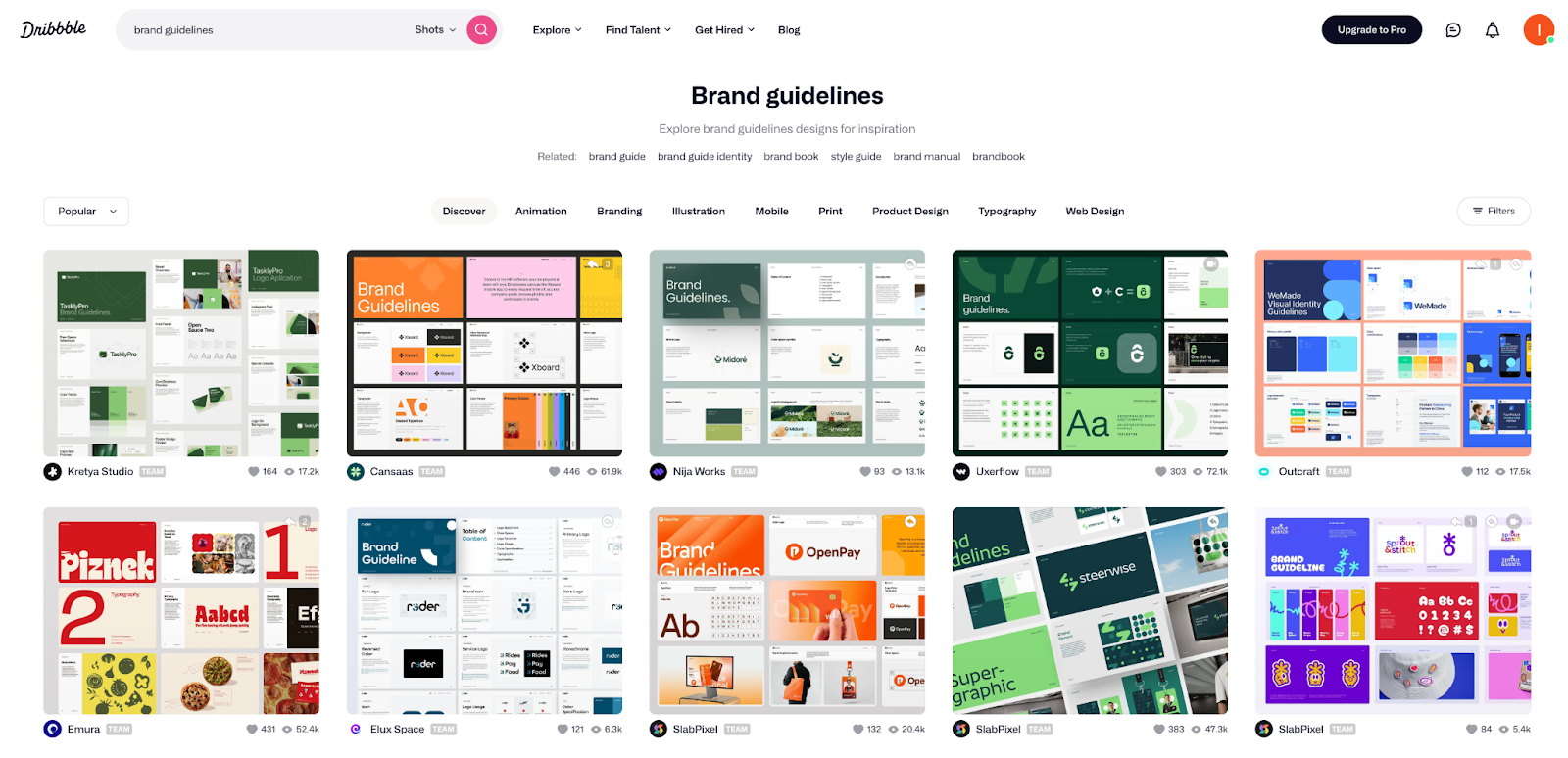 Dribbble search results for brand guidelines