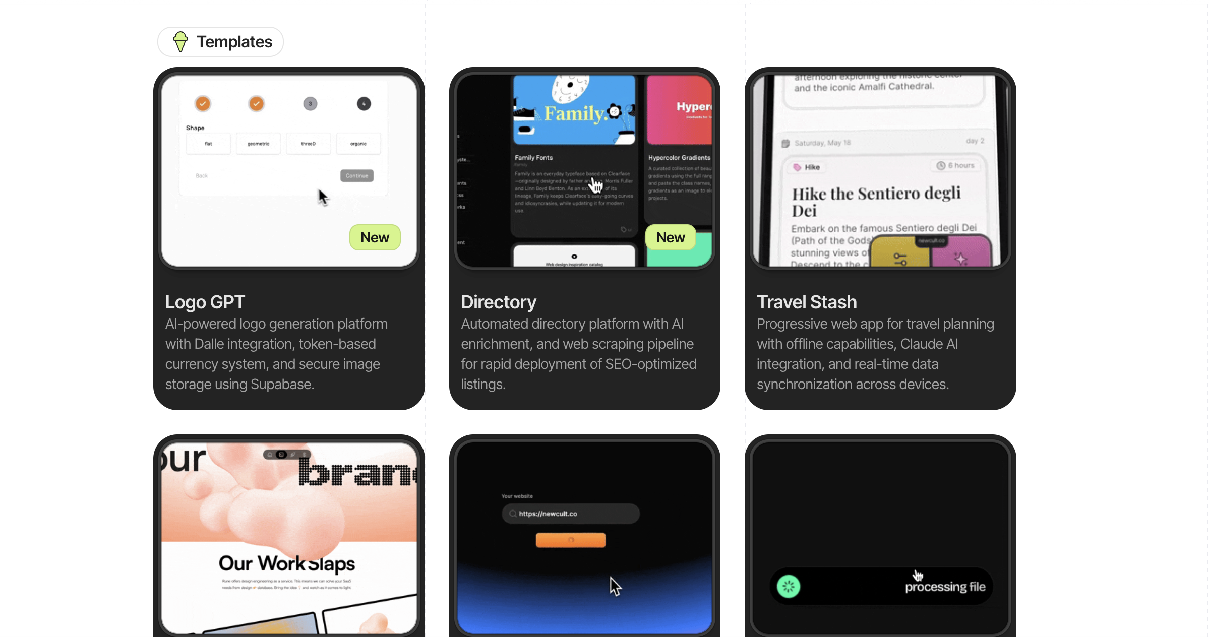 Screenshot of modern component library templates
