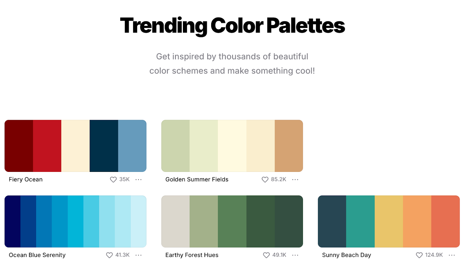 Coolors palette generator interface