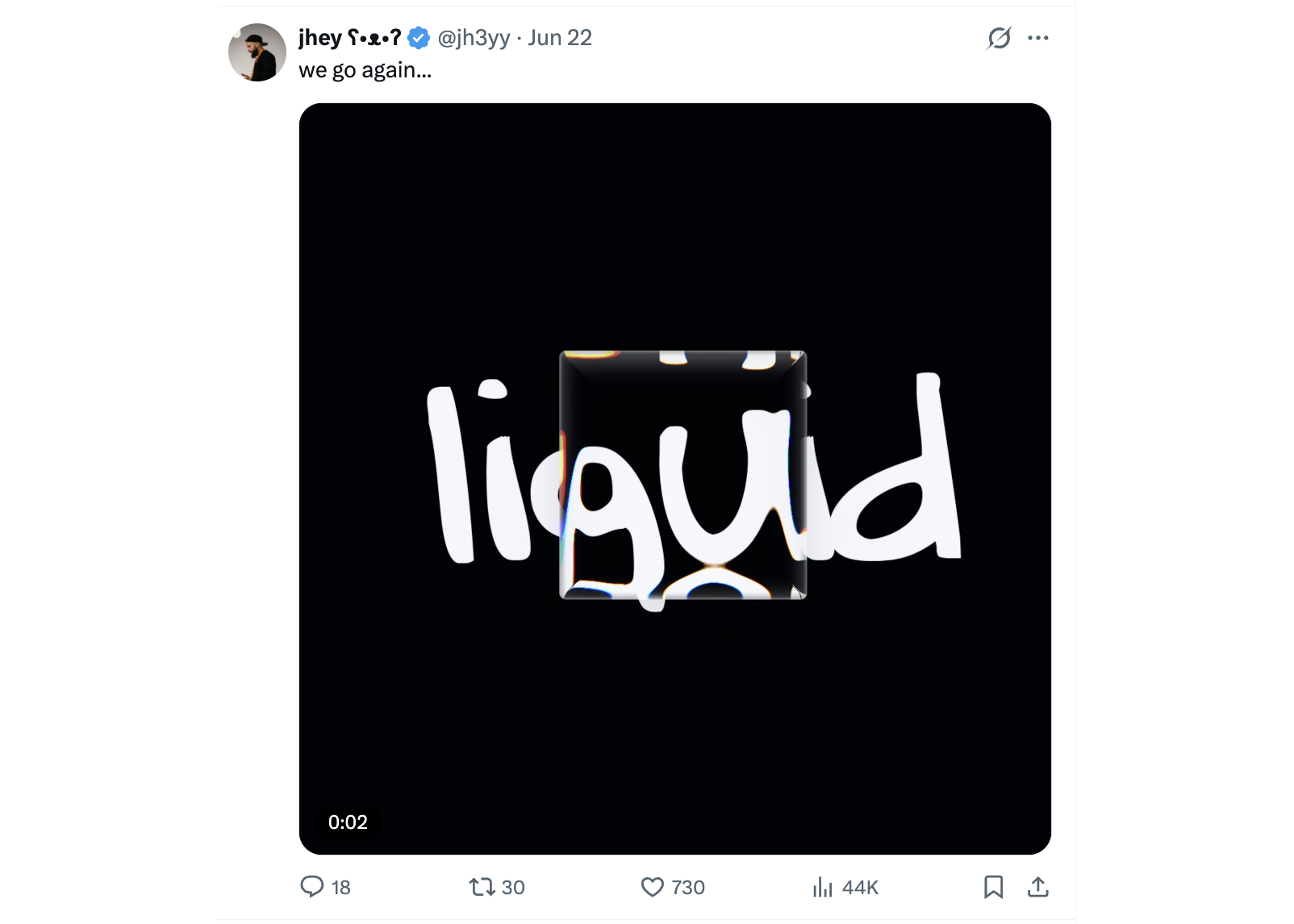 Jhey Tompkins's X post showing a liquid-glass text distortion built in pure CSS