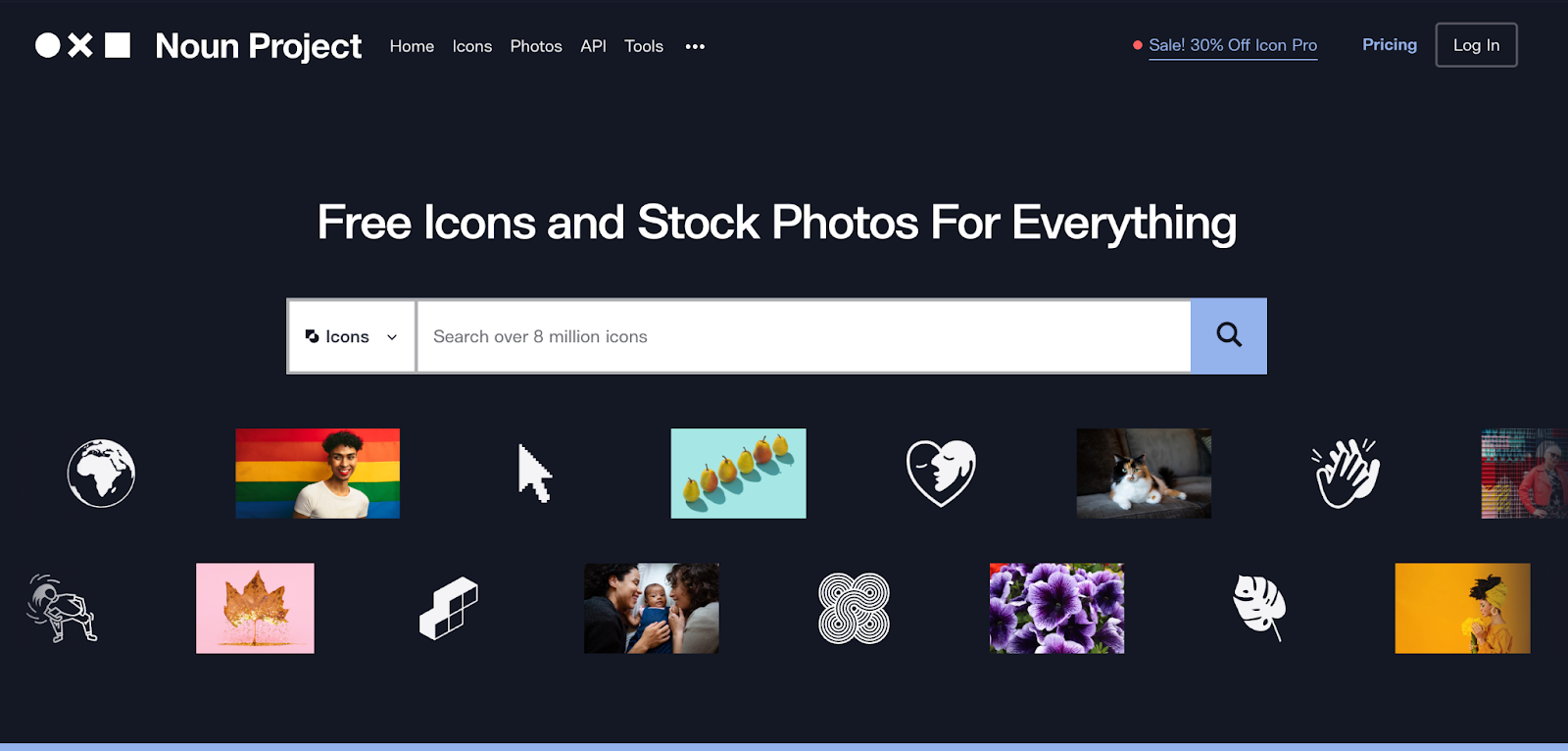 Noun Project interface showing icon library and search