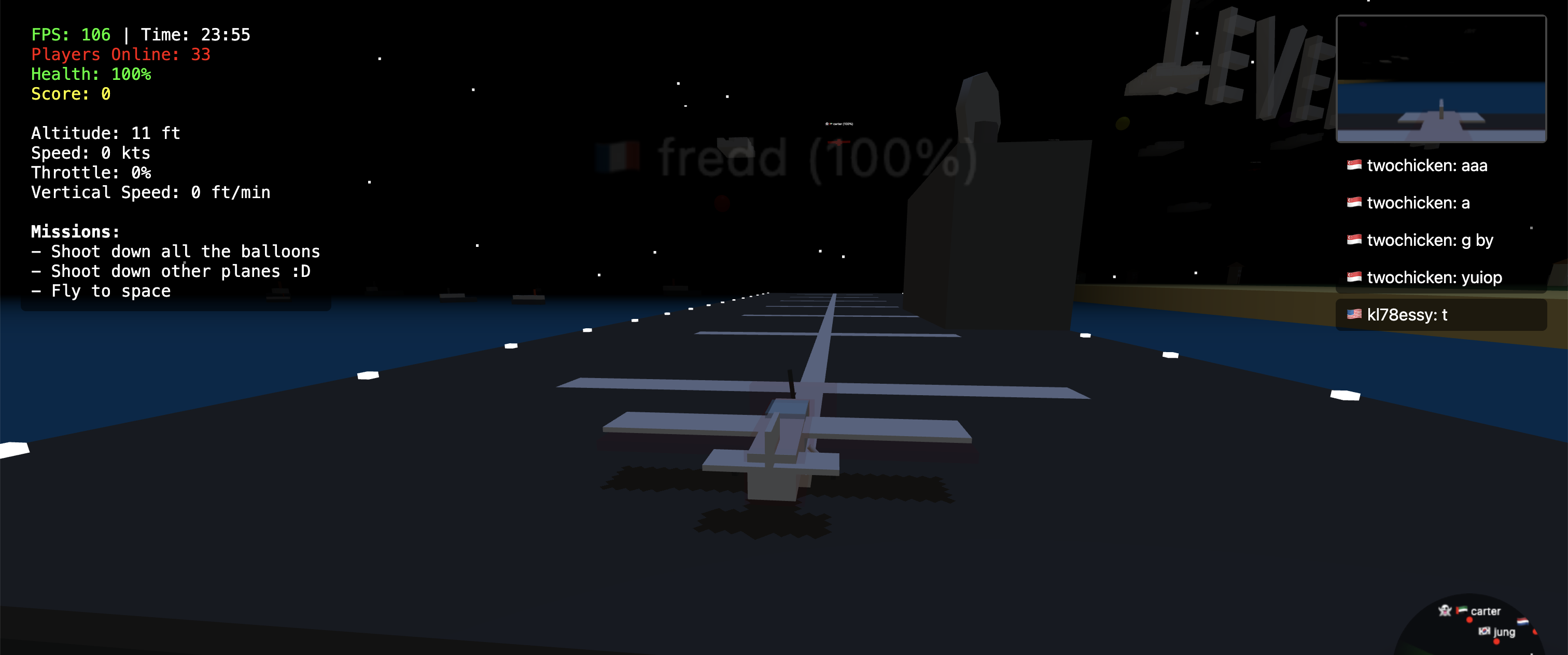 Screenshot of fly.pieter.com, Pieter Levels' vibe-coded multiplayer browser flight sim