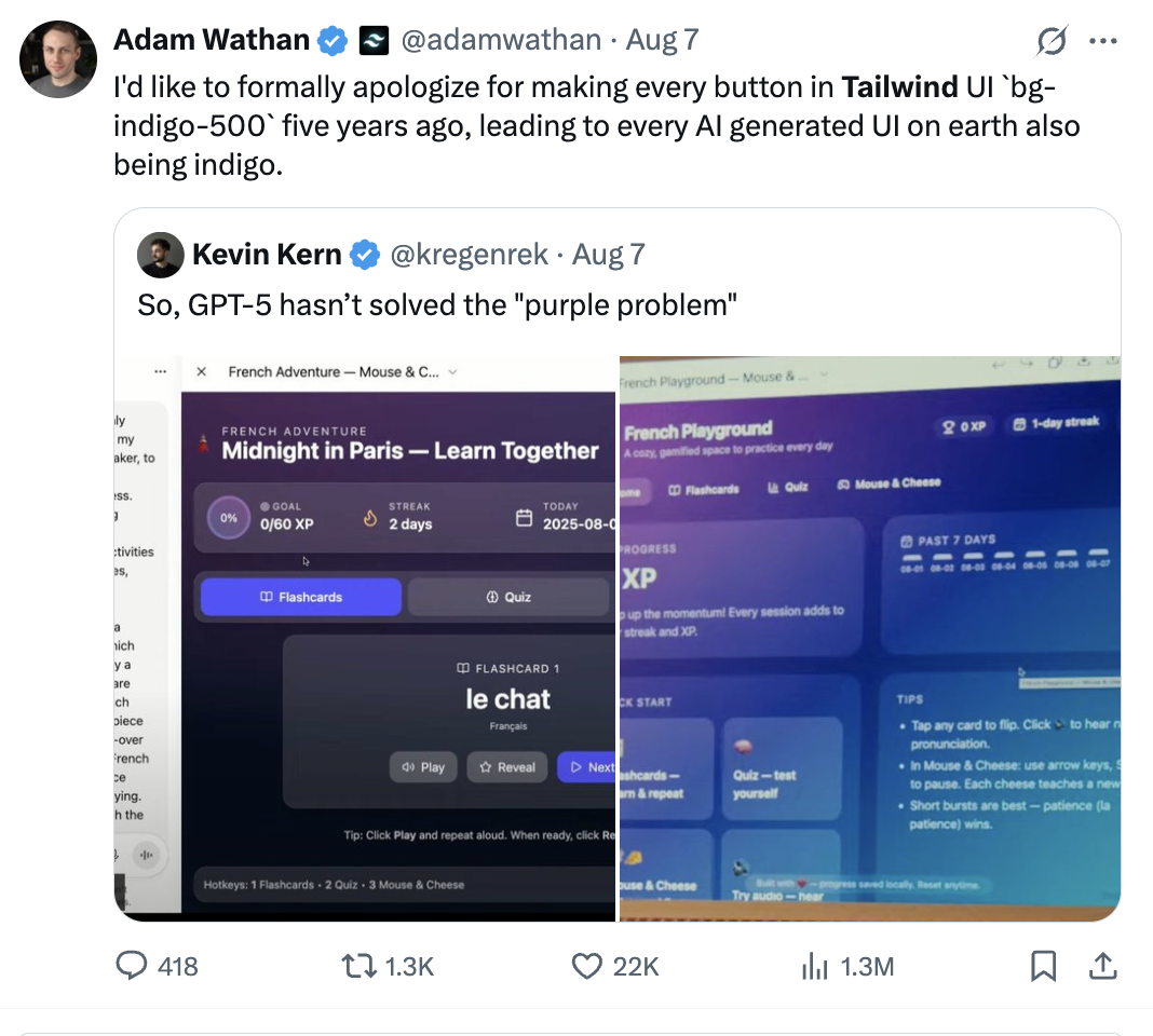 Tweet showing purple AI-generated interfaces